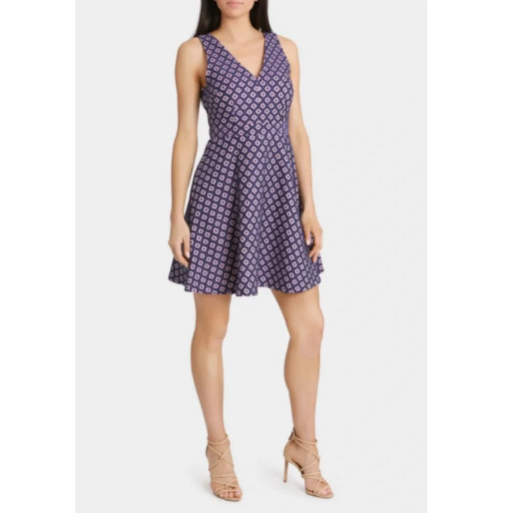 TOKITO Blue Pink Bonded Lace Sleeveless Fit & Flare Dress - Picture 2 of 5